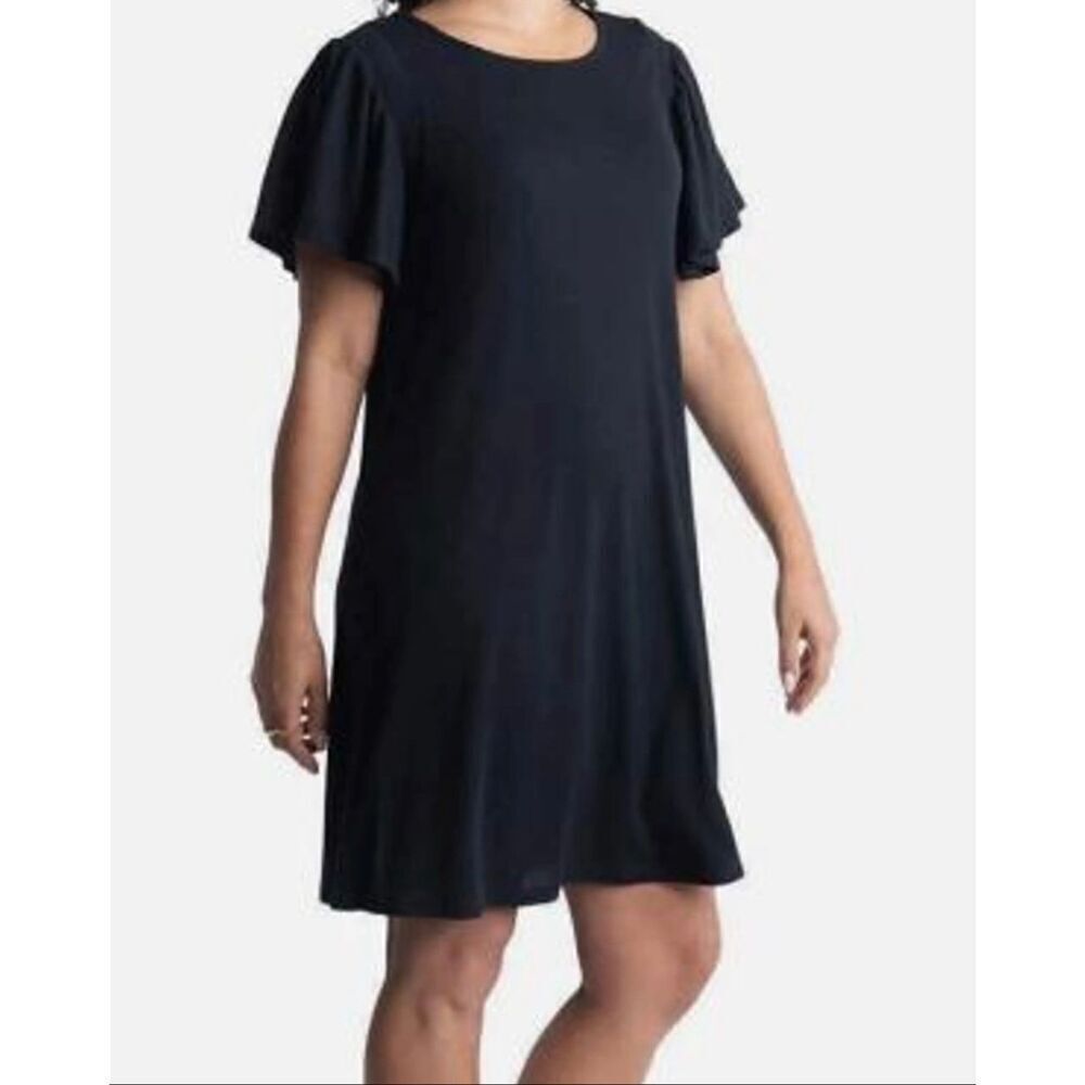 Annalee + Hope Womens Black Flutter Sleeve A Line Dress Size Large